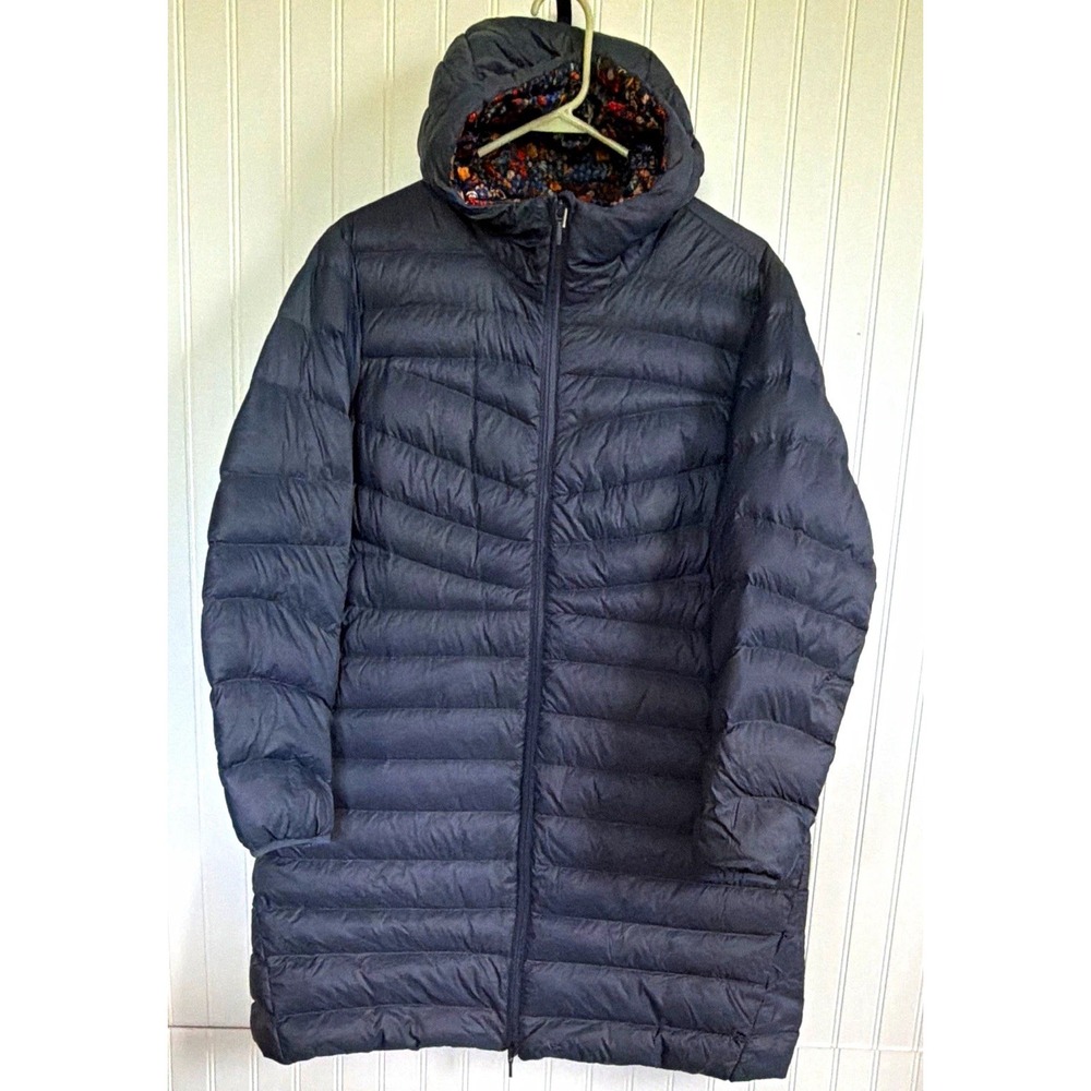 Lands' End Women's XL/P Gray Hooded Long Puffer Coat Lightweight Winter
